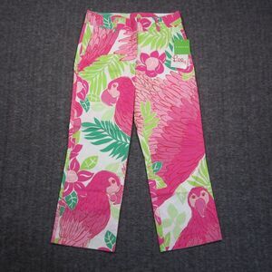 Lilly Pullitzer Liza Capri Pants Womens 0 White Ports Of Caw Tropical Parrot NEW